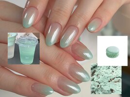 Mint green nails・ミラーネイル