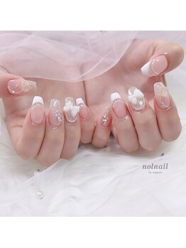 ノルネイル(nol nail)/白フレンチリボンデザイン♪