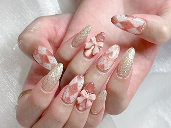 シルバーラメ/チェック/秋ネイル