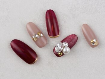 サンミーゴネイル 神戸店(Sunmego Nail)/ボルドー×パール冬ネイル
