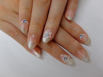 ネイルサロンミキ 横浜(MIKI)/パール3D花ネイルクリア上品