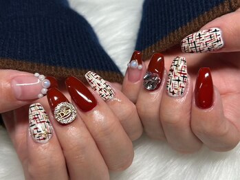 リフュージュ 隠れ家/ツイード/赤/冬ネイル/パール