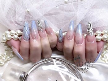 ミミネイル(Mimi nail)/ブルーキルティング×キラキラ