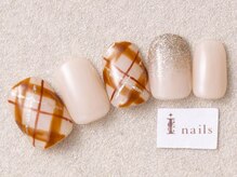 アイネイルズ 三宮店(I nails)/くすみオレンジチェック
