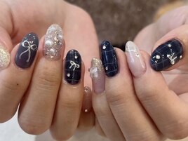 ネイビー/チェックネイル