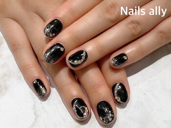 ネイルズアリー 立川店(Nails ally)/ブラック×ストーンアート