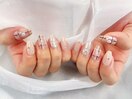 チェックネイル　リボンネイル