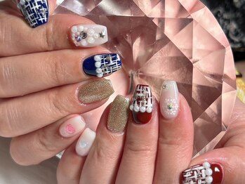 リフュージュ 隠れ家/ツイード/青/ブラウン/雪の結晶