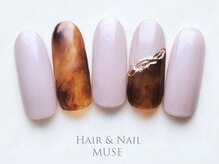 ミューズ MUSE 四街道大日店/べっ甲くすみピンク斜めフレンチ