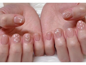 ショートネイルちびハートリボン