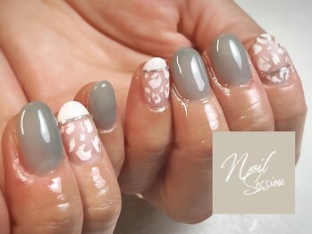 ネイルセッション(nail session)/マット×アイスブルー×レオパ
