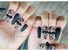 シャルムネイル(Charme Nail)/BLACK×マットレオパードネイル