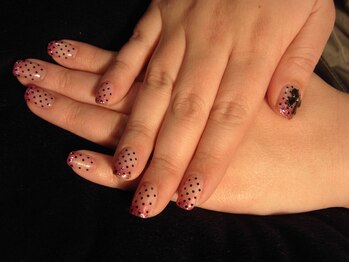 ドットラメフレンチに３Dリボン