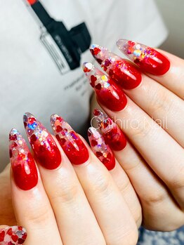 チヒロネイル/先端クリアでデザインスカルプ