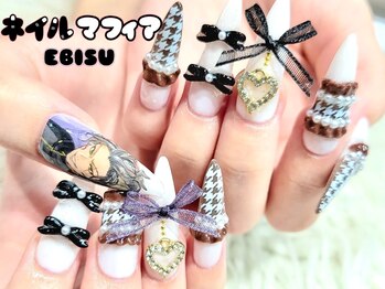 千鳥柄×リボンネイル