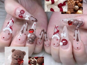 チョコくまバレンタインネイル