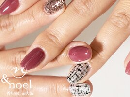 チェリーピンク ツイードネイル