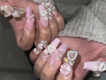 クリアチェック春ネイル