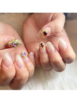 イルネイル バイ ルアナ(001..Nail by Luana.)/ワンカラー×ビジューネイル