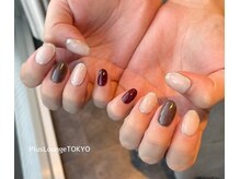 プルースラウンジ トウキョウ(Plus Lounge TOKYO)/ワンカラーちぐはぐネイル[原宿]
