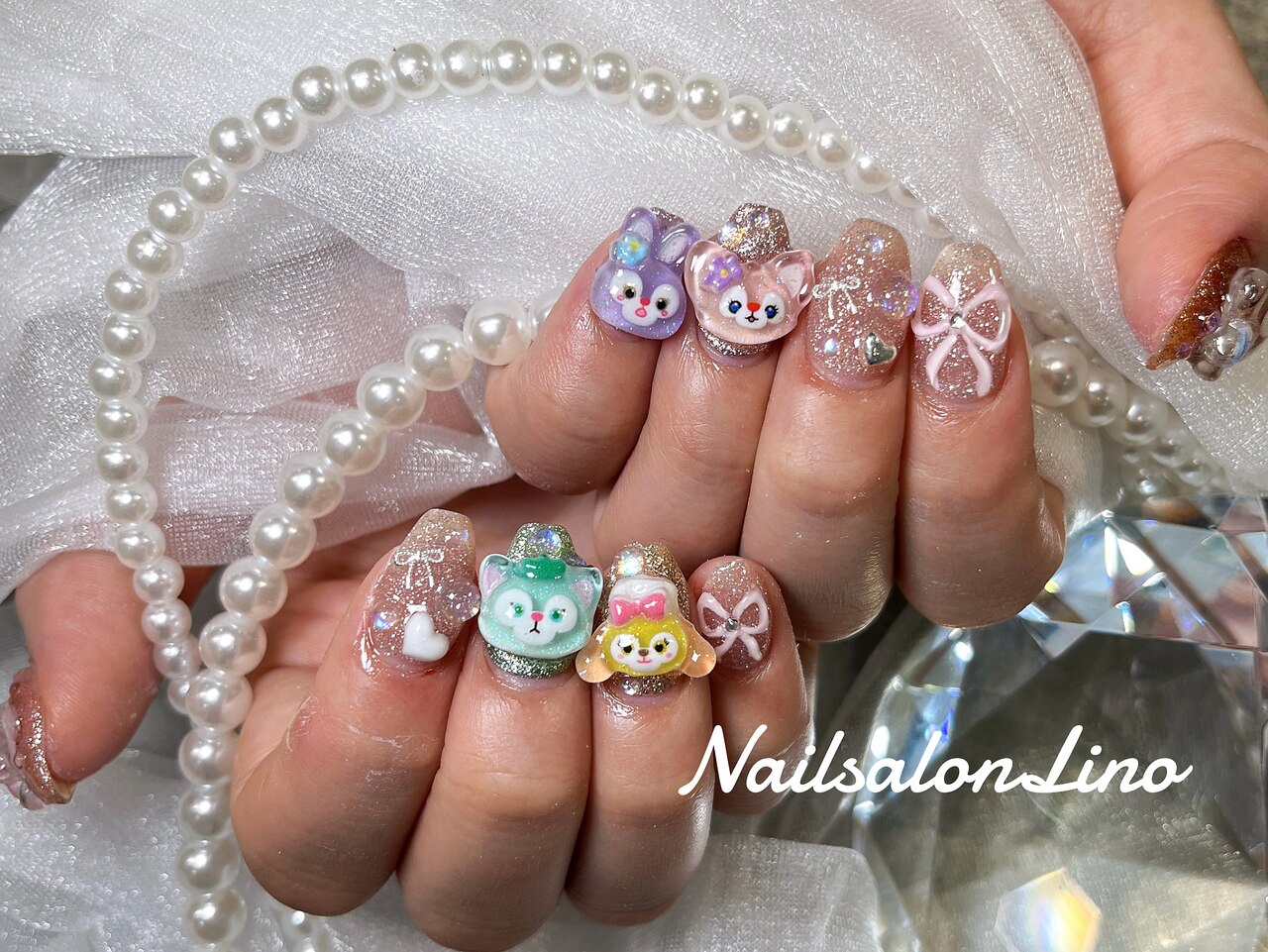 ［14］ネイルチップ リボン 韓国 らくがき ホログラム ハート オーダー 14］ネイルチップ リボン 韓国 らくがき ホログラム ハート オーダー