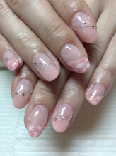 ネイルサロンふわり/ナナメフレンチ+マーブル