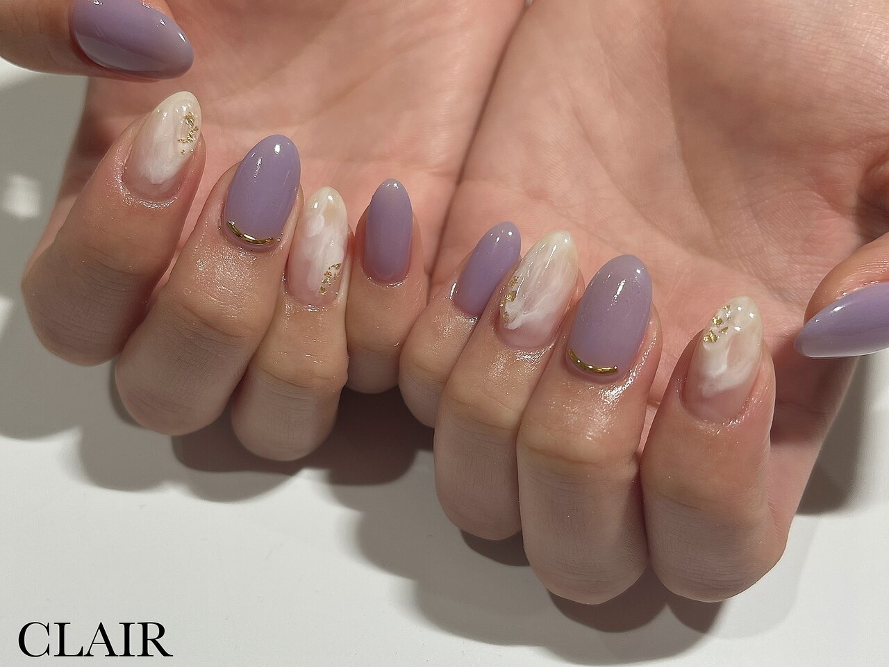 くすみパープル塗りかけネイルチップ くすみパープルシェルネイル- ネイルチップ専門店ミチネイル