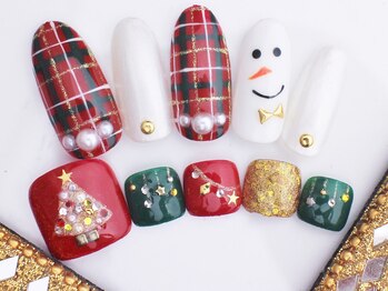 ネイルサロン あかねいろ/クリスマス チェック フット