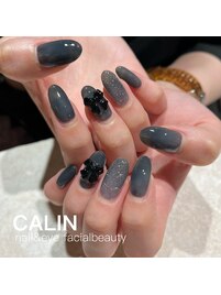 グレーブルー×ブラックリボン