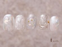 アイネイルズ 吉祥寺店(I nails)/透明パールホワイトぷっくり氷