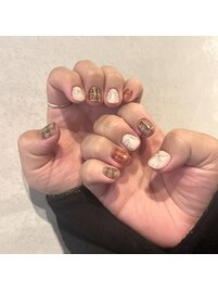 チェックネイル リボンネイル