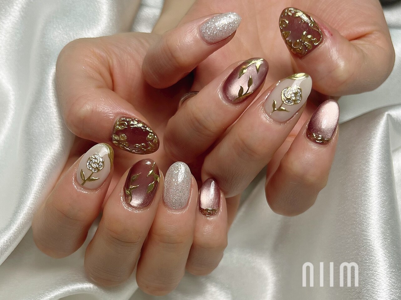 アイボリーオーロラゴールドニュアンスネイル シェル ミラー 韓国 ちゅ