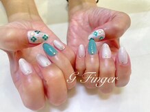ジーフィンガー 大井町店(G Finger)/夏色♪グリーンのホロ花ネイル☆