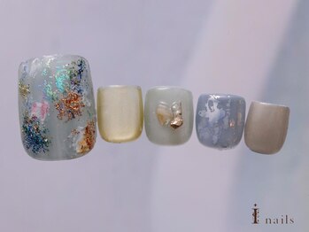 アイネイルズ 吉祥寺店(I nails)/梅雨ブルー海キラキラフット