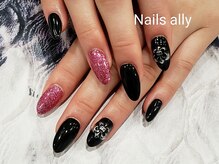 ネイルズアリー 立川店(Nails ally)/ブラック×メタルパーツ