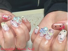 ビューティフルムーン ネイル 本厚木(Beautiful Moon Nail)/リボン猫ちゃんネイル