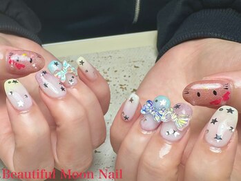 ビューティフルムーン ネイル 本厚木(Beautiful Moon Nail)/リボン猫ちゃんネイル