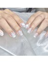 くすみブルー×シルバーネイル