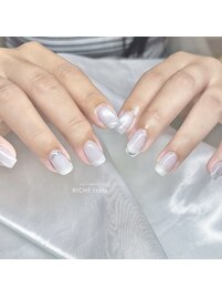 くすみブルー×シルバーネイル