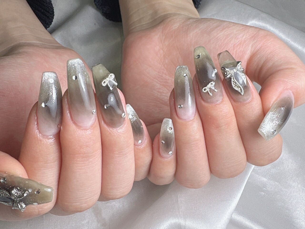 ネイルチップ ワンホン リボン 量産型 黒 チークネイル ガーリー #57 ネイルチップ ワンホン リボン 量産型 黒 チークネイル ガーリー #57