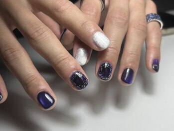 シン(.syn.)/紫アートネイル/メンズネイル