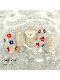 お花×クマちゃんネイル