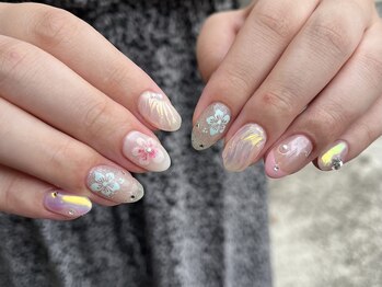 サクノネイル(SAKUNONAIL)/夏フラワーフレンチネイル