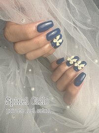 くすみブルーにリボンパーツ