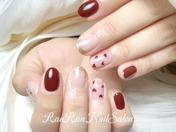 ランラン 池袋(RanRan)/ボルドー×ハートデザインネイル
