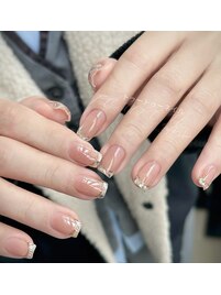 ベージュxホログラムフレンチ