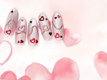 ぷっくりハートラインネイル