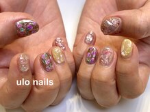 ウロネイルズ(ulo nails)/ピンク系ミラーにローズ、立体感