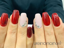 ピンク×ボルドーワンポイント