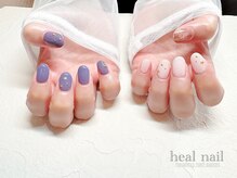 ヒールネイル(heal nail)/white×purple×もや×スタッズ
